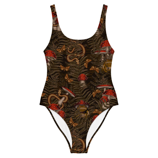 Magic Frogs (dark version) One-Piece Swimsuit