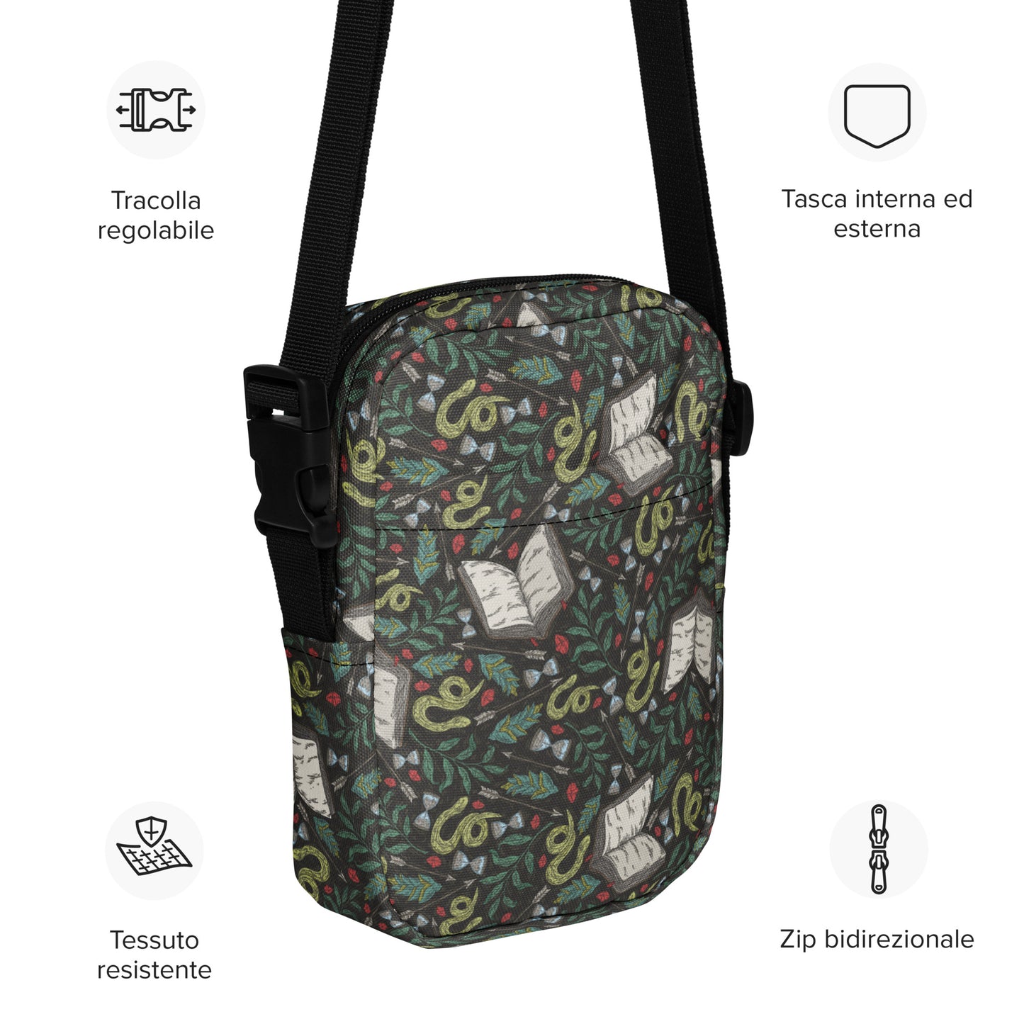 Snakes and Books Utility crossbody bag